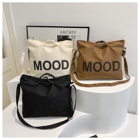 Bolso Tote De Lona Gran Capacidad Mujer Bolso De Hombro Bandolera Mood Impresión De Letras Estilo Retro Casual Diario