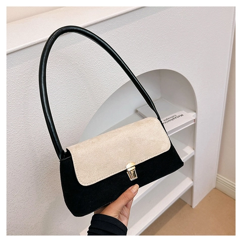 Borsa Sottobraccio Retro Colore A Contrasto Pelle PU Opaca Borsa A Tracolla Con Serratura In Metallo Design Di Nicchia Donne