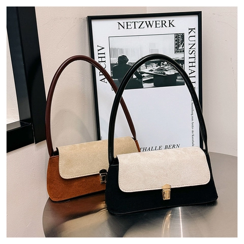 Borsa Sottobraccio Retro Colore A Contrasto Pelle PU Opaca Borsa A Tracolla Con Serratura In Metallo Design Di Nicchia Donne
