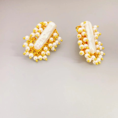 Artificial Baroque Pearl Stud Earrings With 925 Sterling Silver Earring Post Vintage Gold Plated Brass Jewelry For Women