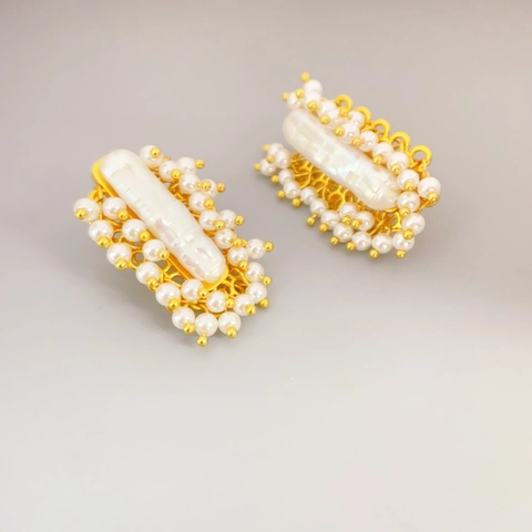 Artificial Baroque Pearl Stud Earrings With 925 Sterling Silver Earring Post Vintage Gold Plated Brass Jewelry For Women