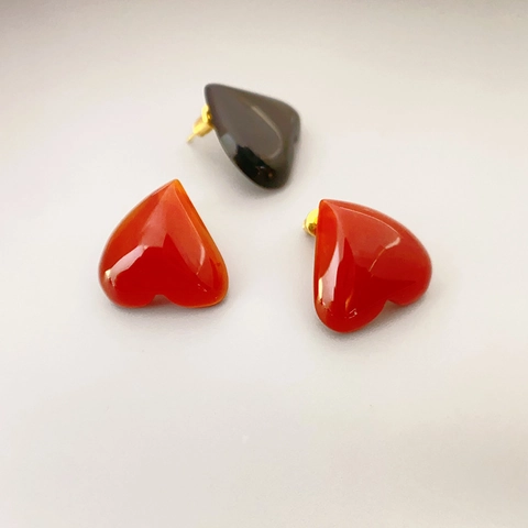 Boucles D'oreilles Puces En Forme De Cœur Style Français Vintage Laiton Plaqué Or Avec Tige En Argent Sterling 925 Pour Femmes