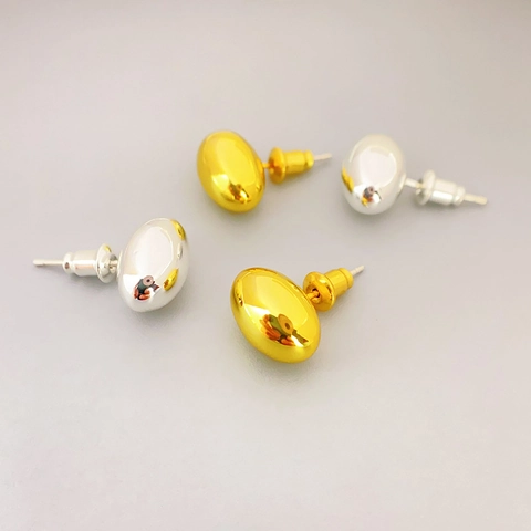Minimalistische Ovale Boon Oorknopjes Vrouwen Koper Met 925 Sterling Zilveren Oorknopjes Gladde Spiegelglans Modern