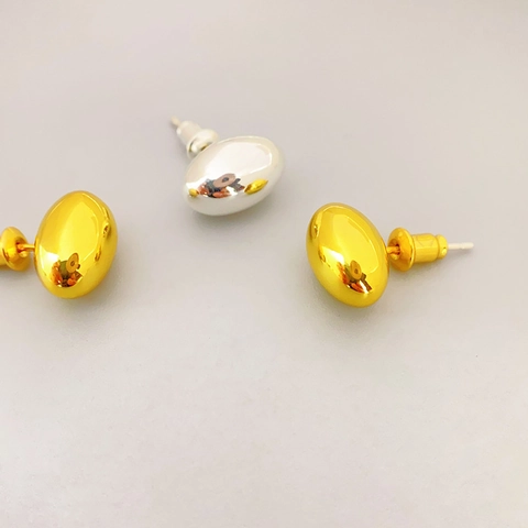 Minimalistische Ovale Boon Oorknopjes Vrouwen Koper Met 925 Sterling Zilveren Oorknopjes Gladde Spiegelglans Modern