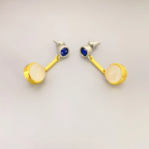 Orecchini Pendenti Geometrici Bicolore Ottone Placcato Oro 18K Con Perno In Argento Sterling 925 Pietra Opale Donne