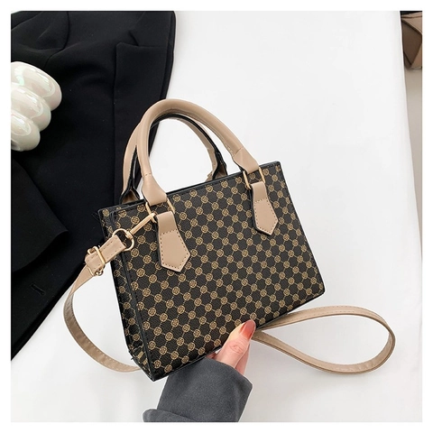 Borsa A Tracolla Vintage Monogramma Pelle PU Colore A Contrasto Piccola Borsa A Mano Quadrata Per Donna Moda Retrò