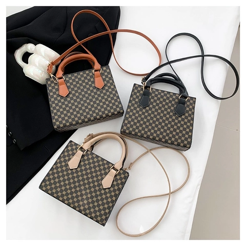 Borsa A Tracolla Vintage Monogramma Pelle PU Colore A Contrasto Piccola Borsa A Mano Quadrata Per Donna Moda Retrò