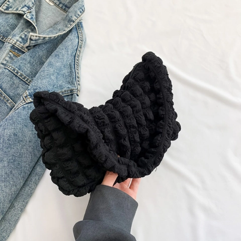 Women Bubble Texture Shoulder Bag Pleated Popcorn Fabric Underarm Handbag Chic Minimalist Ruched Cloud Dumpling Bag