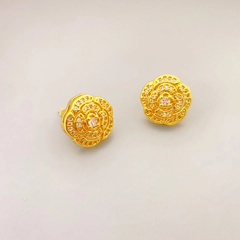 Camellia Blume Halskette Ohrringe Messing 18K Vergoldet Zirkonia Mit 925 Sterling Silber Ohrstecker Französischer Stil Damen