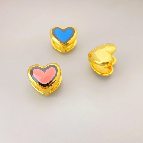 Orecchini a Cerchio Huggie in Smalto a Cuore Ottone Placcato Oro 18K Fibbie per Orecchie per Donna Gioielli di Moda