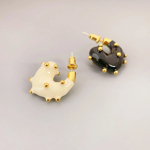 Französische Retro Emaille C-Förmige Ohrstecker Mit 925er Sterlingsilber Pfosten 18K Vergoldetes Kupfer Für Damen