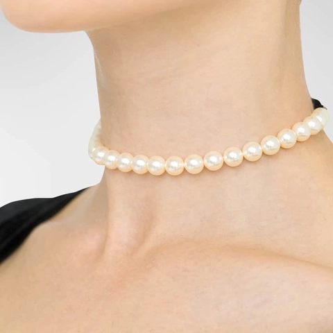 Retro Elegant Freshwater Pearl Choker Necklace With Black Satin Ribbon And Copper Hardware For Women