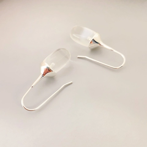 French Minimalist Capsule Dangle Earrings For Women Brass 18K Gold Plated Inlaid Agate Retro Niche Ear Hooks