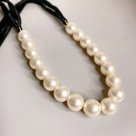 Retro Elegant Freshwater Pearl Choker Necklace With Black Satin Ribbon And Copper Hardware For Women