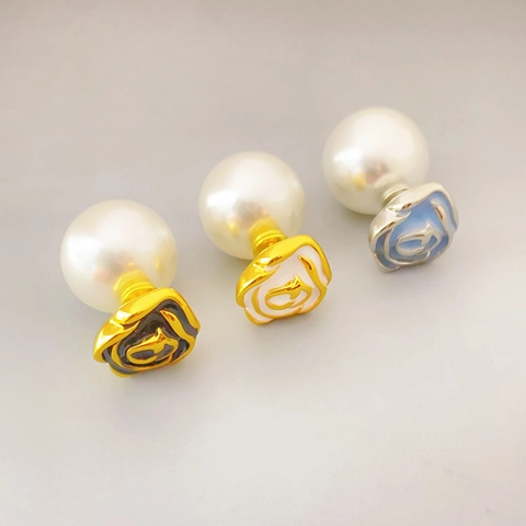 Vintage Camellia Flower Enamel Artificial Pearl Stud Earrings With 925 Sterling Silver Earring Post French Luxury Jewelry For Women