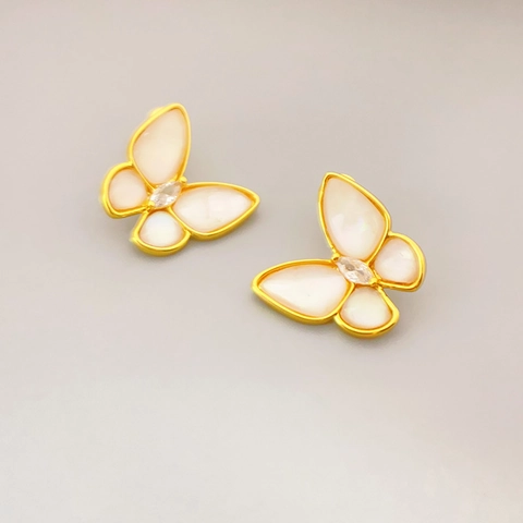 Orecchini A Lobo Farfalla In Rame Placcato Oro 18K Con Madreperla E Perno In Argento Sterling 925 Elegante