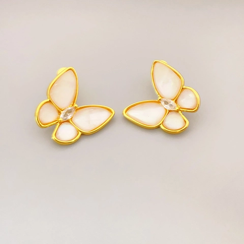 Orecchini A Lobo Farfalla In Rame Placcato Oro 18K Con Madreperla E Perno In Argento Sterling 925 Elegante