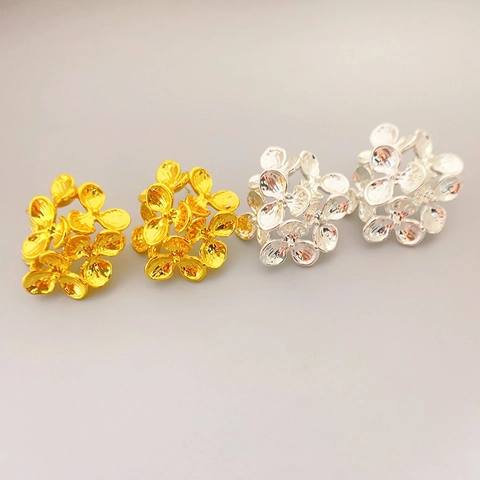 3D Bloem Cluster Knopoorbellen Verguld Koper Met 925 Sterling Zilveren Oorbelpost Elegante Vintage Sieraden Voor Dames