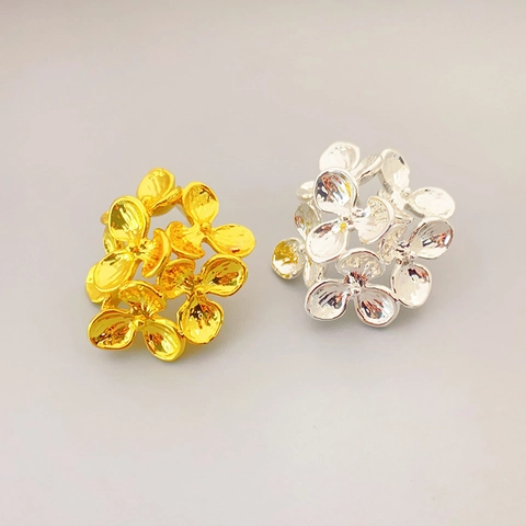 3D Bloem Cluster Knopoorbellen Verguld Koper Met 925 Sterling Zilveren Oorbelpost Elegante Vintage Sieraden Voor Dames
