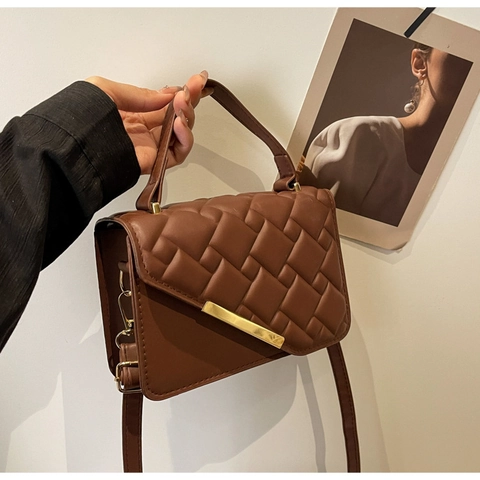 Borsa a Spalla in Pelle PU Trapuntata Vintage Per Donna Decorazione in Metallo Oro Piccola Borsa Quadrata Tracolla Minimalista Elegante