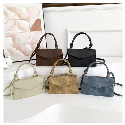 Borsa a Spalla Quadrata in Pelle PU Retrò da Donna Texture in Pietra Manico Annodato Borsa a Tracolla per Moda Quotidiana