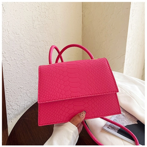 Sac à Épaule pour Femme en Cuir PU Motif Crocodile Rabat Minimaliste Bandoulière Carré Avec Fine Lanière Pour Fête Quotidien