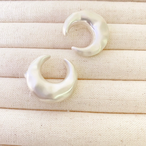 Halve Maan Oorbellen Ring Ketting Geborsteld Koper Met 925 Sterling Zilveren Oorstokjes Vintage Minimalistisch Dames