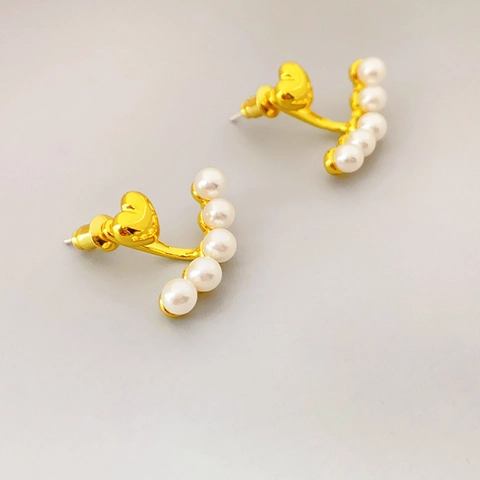 Heart Shape Artificial Pearl Stud Earrings With 925 Sterling Silver Earring Post Copper Gold Plated Detachable Two-Way Wear Jewelry