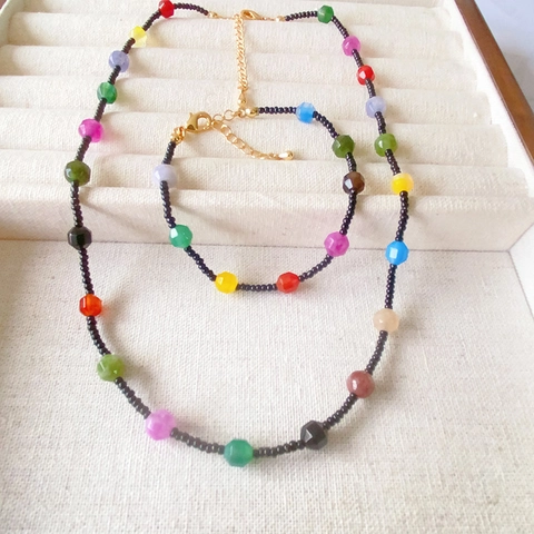 Bunte Facettierte Perlenkette Armband Kupfer Verstellbarer Schmuck Für Damen Mode Dopamin Elegantes Accessoire