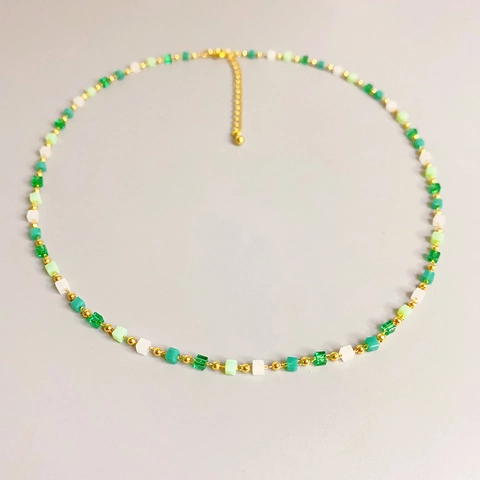 Cube Beaded Necklace Copper Chain For Women Green White Zircon Minimalist Elegant Fresh Summer Vacation Jewelry