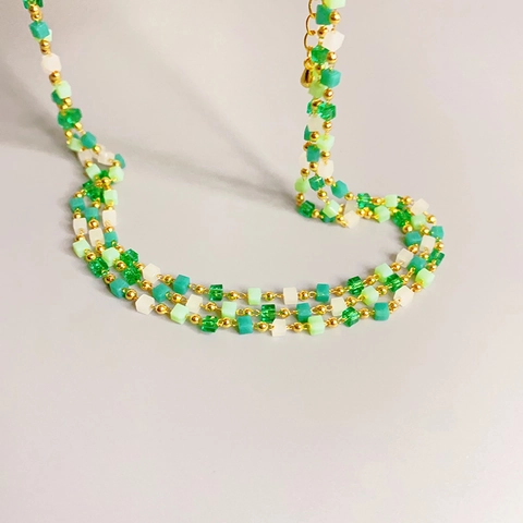 Cube Beaded Necklace Copper Chain For Women Green White Zircon Minimalist Elegant Fresh Summer Vacation Jewelry