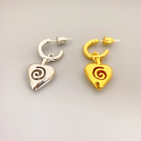 Boucles Oreilles Pendantes Cœur Tige Argent Sterling 925 Laiton Plaqué Or 18K Pendentif Creux Spirale Bijoux Mode