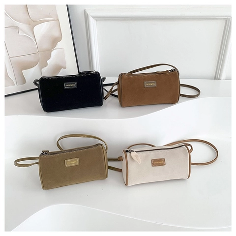 Borsa a Spalla Donna in Similpelle Scamosciata Cilindro Minimalista High-End Crossbody Pillow Barrel Bag per Uso Quotidiano