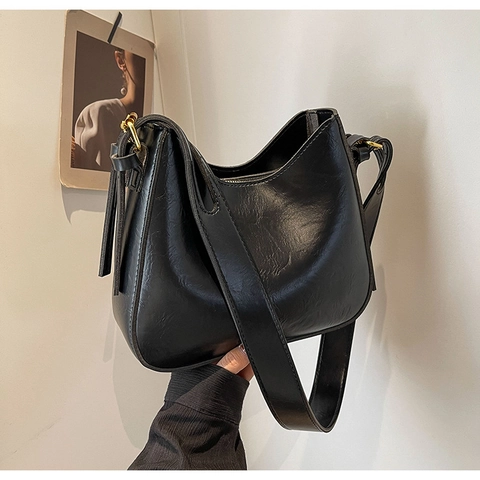 Borsa Hobo In Pelle PU Vintage Minimalista Texture Cera D'olio Borsa A Tracolla Con Tracolla Regolabile Per Donna