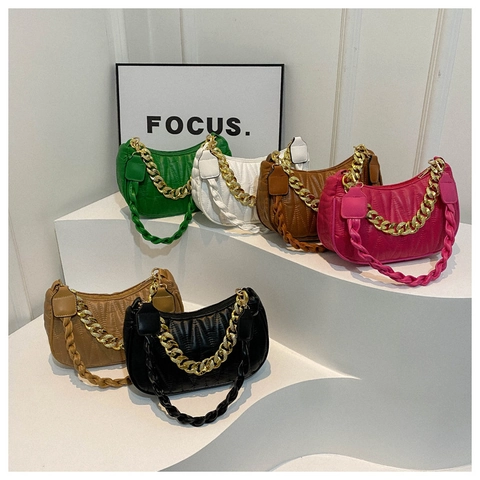 Borsa Hobo Sottobraccio Da Donna In Pelle PU Trapuntata Con Catena Dorata E Tracolla Intrecciata Mezzaluna