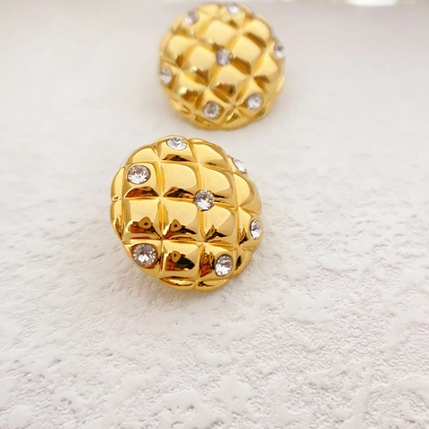 Vintage Gestepptes Muster Ohrstecker Goldener Kupfer Mit Zirkonia Und 925 Sterling Silber Ohrringpfosten Für Damen