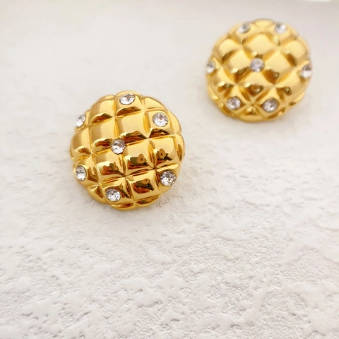 Vintage Gestepptes Muster Ohrstecker Goldener Kupfer Mit Zirkonia Und 925 Sterling Silber Ohrringpfosten Für Damen
