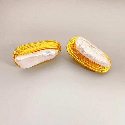 Baroque Irregular Freshwater Pearl Stud Earrings With 925 Sterling Silver Earring Post French Vintage Gold Plated Brass