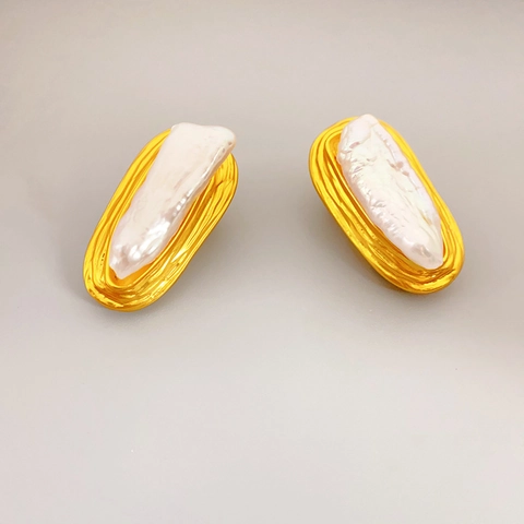 Baroque Irregular Freshwater Pearl Stud Earrings With 925 Sterling Silver Earring Post French Vintage Gold Plated Brass