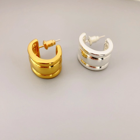 Chunky C-Vorm Hoop Oorknopjes Met 925 Sterling Zilveren Oorknopje 18K Verguld Messing Minimalistische Sieraden