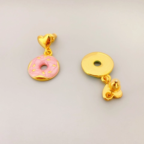 Donut Dangle Earrings With 925 Sterling Silver Earring Post Brass Enamel Heart Stud Colorful Fashion Jewelry For Women