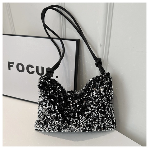 Sequin Shoulder Bag Glittery Underarm Hobo Purse With Thin Strap Shiny Sparkly Party Evening Handbag For Women