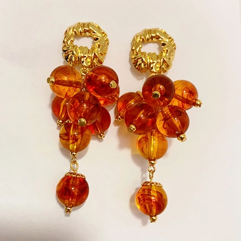 Retro Druif Tros Drop Oorbellen Met Amber Hars Kralen En 925 Sterling Zilveren Oorsteker Vintage Elegante Sieraden Voor Vrouwen