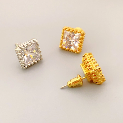 Quadratische Zirkonia Ohrstecker Kupfer Mit 925 Sterling Silber Ohrstift Vintage Milgrain Rand Schmuck Für Damen