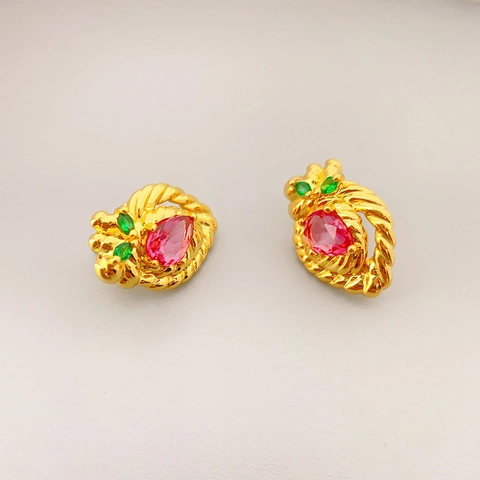 Vintage Insect Stud Earrings With Pink Water Drop Stone And 925 Sterling Silver Earring Post Golden Brass Jewelry For Women