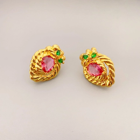 Vintage Insect Stud Earrings With Pink Water Drop Stone And 925 Sterling Silver Earring Post Golden Brass Jewelry For Women
