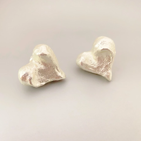 Heart Stud Earrings With 925 Sterling Silver Earring Post Copper Irregular Lava Texture Vintage Minimalist Jewelry Women