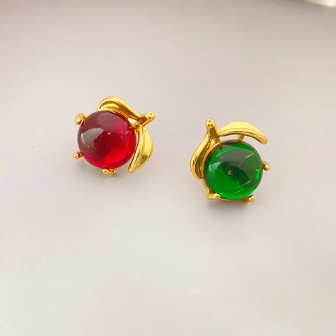 Boucles D'oreilles Puces Pomme Feuilles Dorées Cuivre Verre Avec Tige En Argent Sterling 925 Bijoux De Mode Pour Femmes