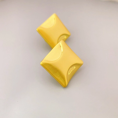 Square Stud Earrings Geometric Brushed Gold Plated Brass With 925 Sterling Silver Earring Post Vintage Minimalist For Women