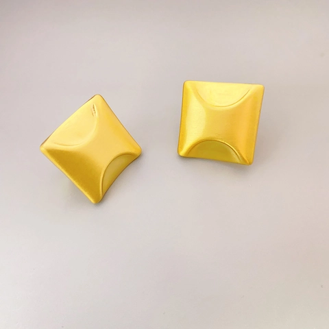Square Stud Earrings Geometric Brushed Gold Plated Brass With 925 Sterling Silver Earring Post Vintage Minimalist For Women